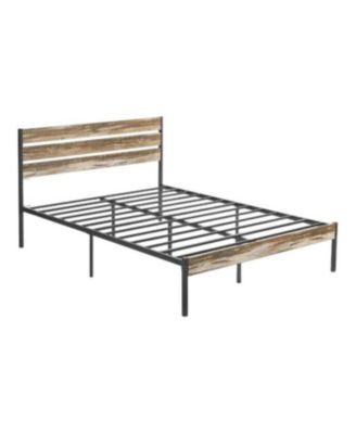 Modern Farmhouse Queen Wood Metal Bed Frame with Headboard for Bedroom