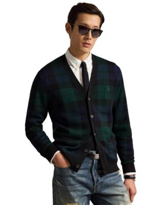 Men's Plaid V-Neck Wool Cardigan