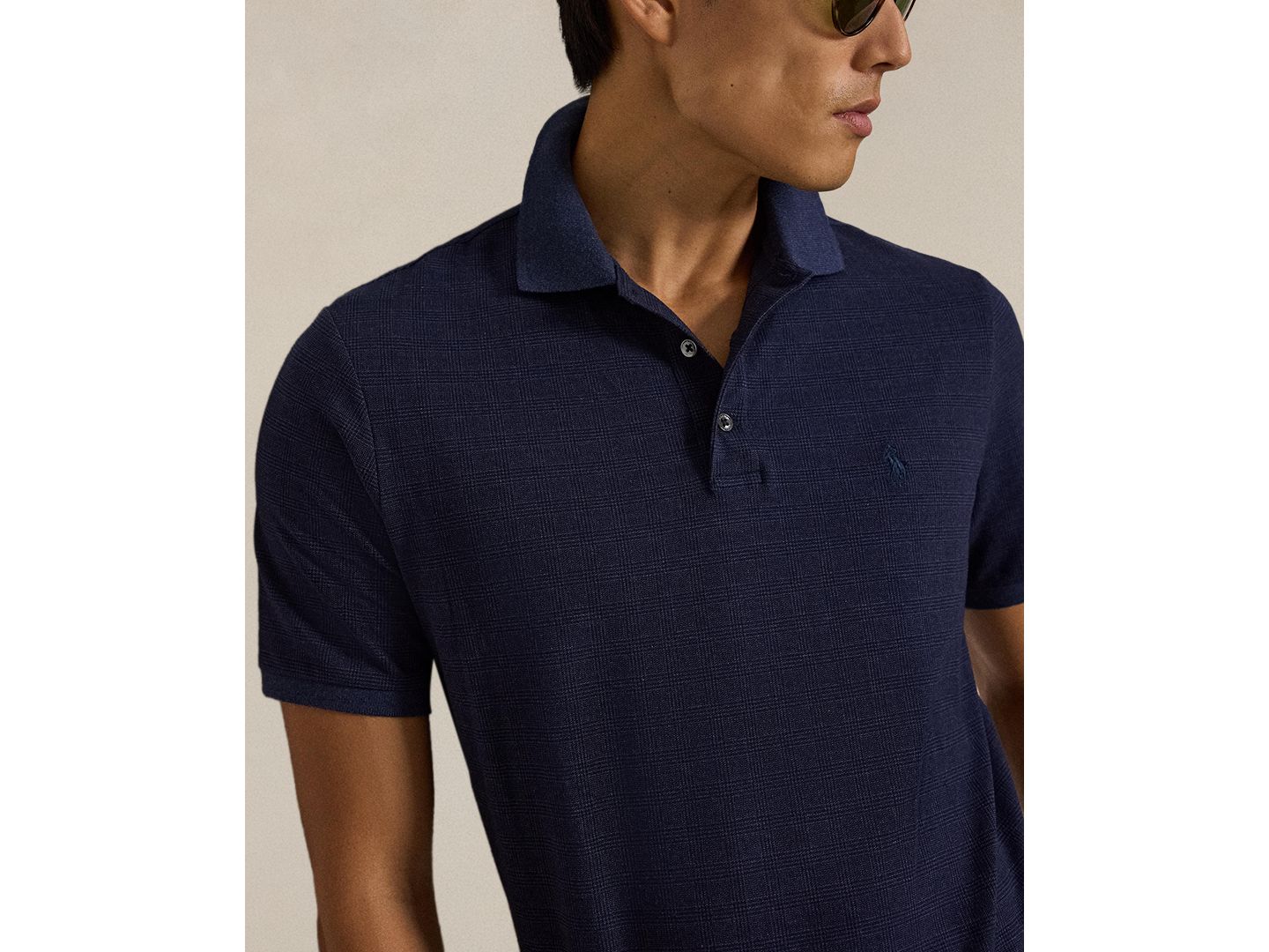 Мужское поло Polo Ralph Lauren Classic-Fit Stretch Mesh Polo Shirt, цвет: Тёмно-синий меланжевый — фото 3
