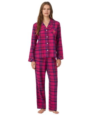Women's Long-Sleeve Plaid Brushed-Twill Pajama Sets