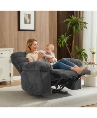 Oversized Manual Recliner Sofa, Cloud Like Chenille Upholstered Single Sofa with Side Pocket, Steel Frame for Living Room, 300 lbs Capacity