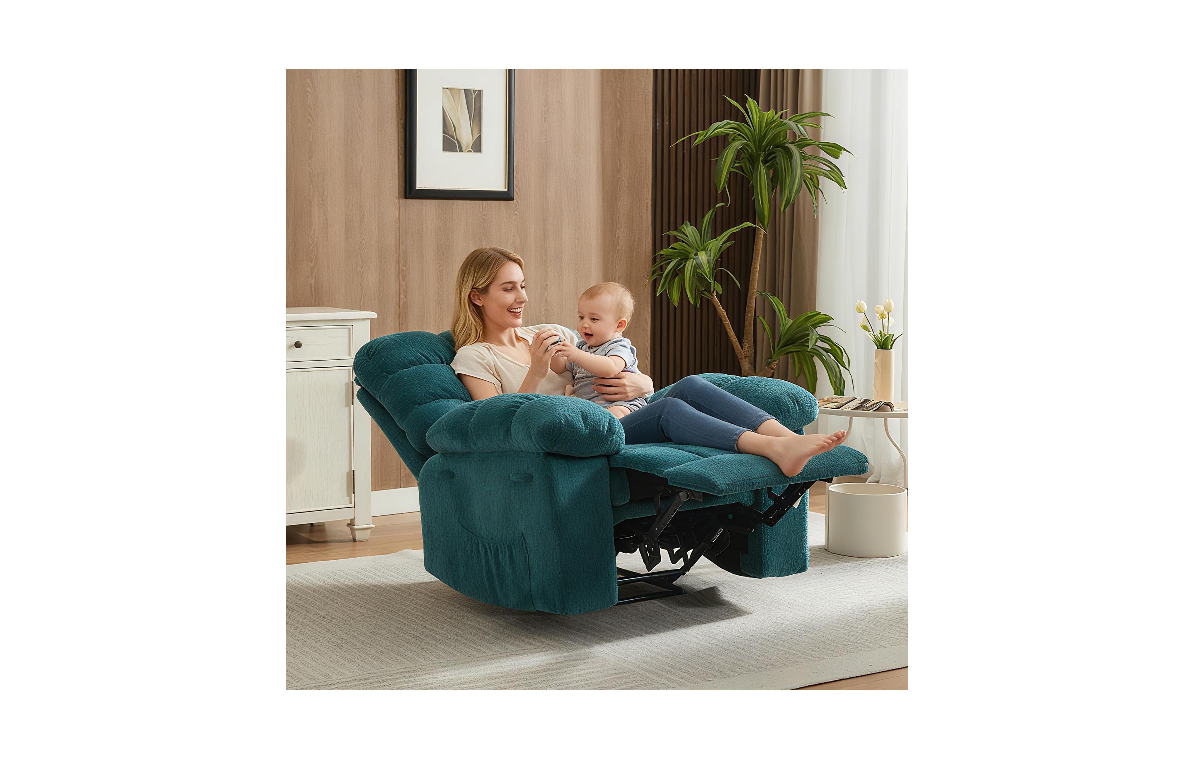 gaomon Oversized Manual Recliner Sofa, Cloud Like Chenille Upholstered Single Sofa with Side Pocket, Steel Frame for Living Room, 300 lbs Capacity
