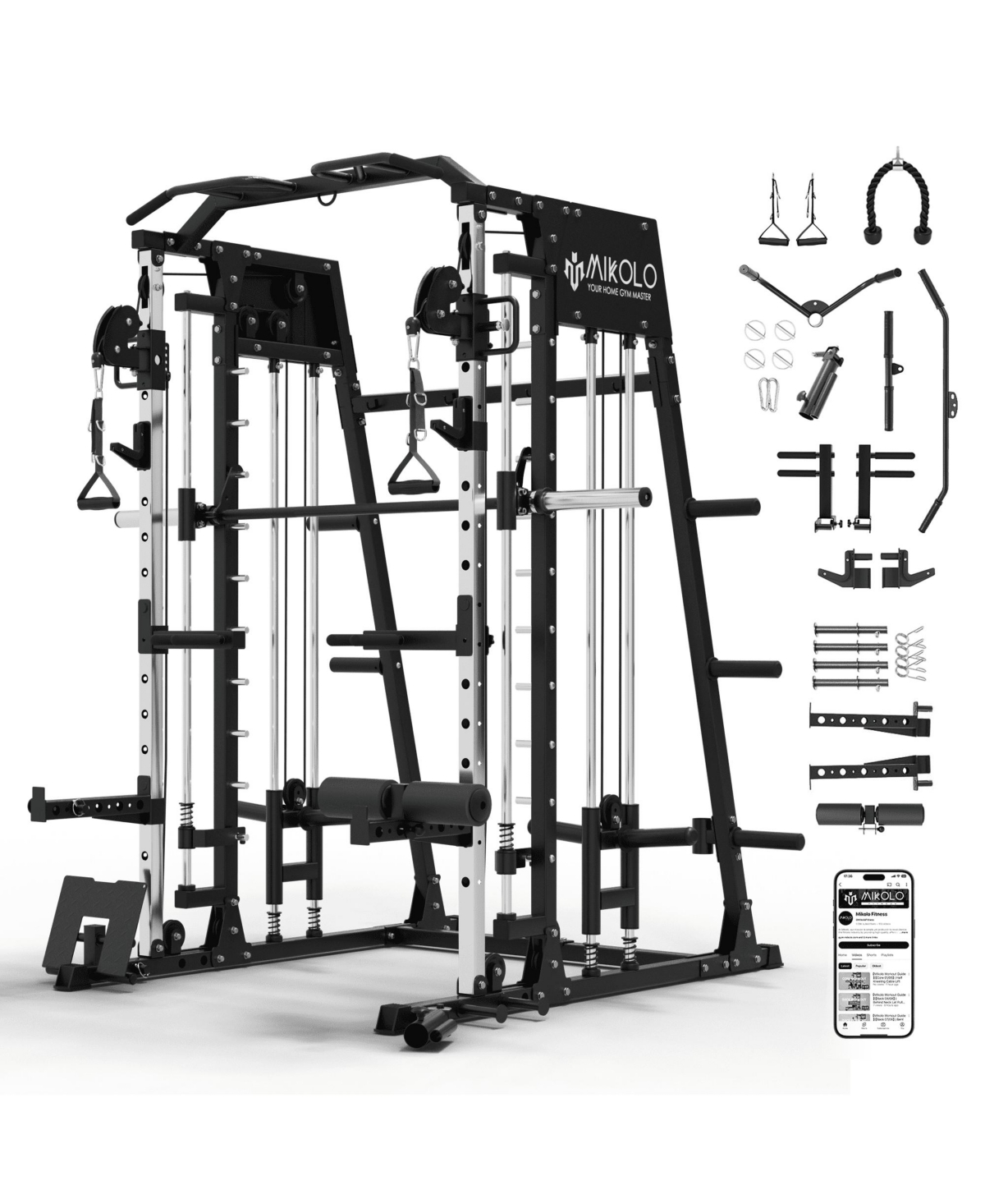 Mikolo Smith Machine Home Gym, 2200 lbs Power Rack Cage with