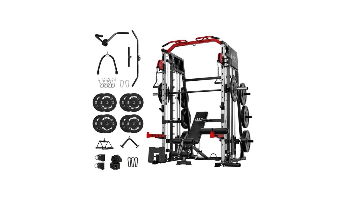 Mikolo Smith Machine Home Gym, 2200 lbs Power Rack Cage with