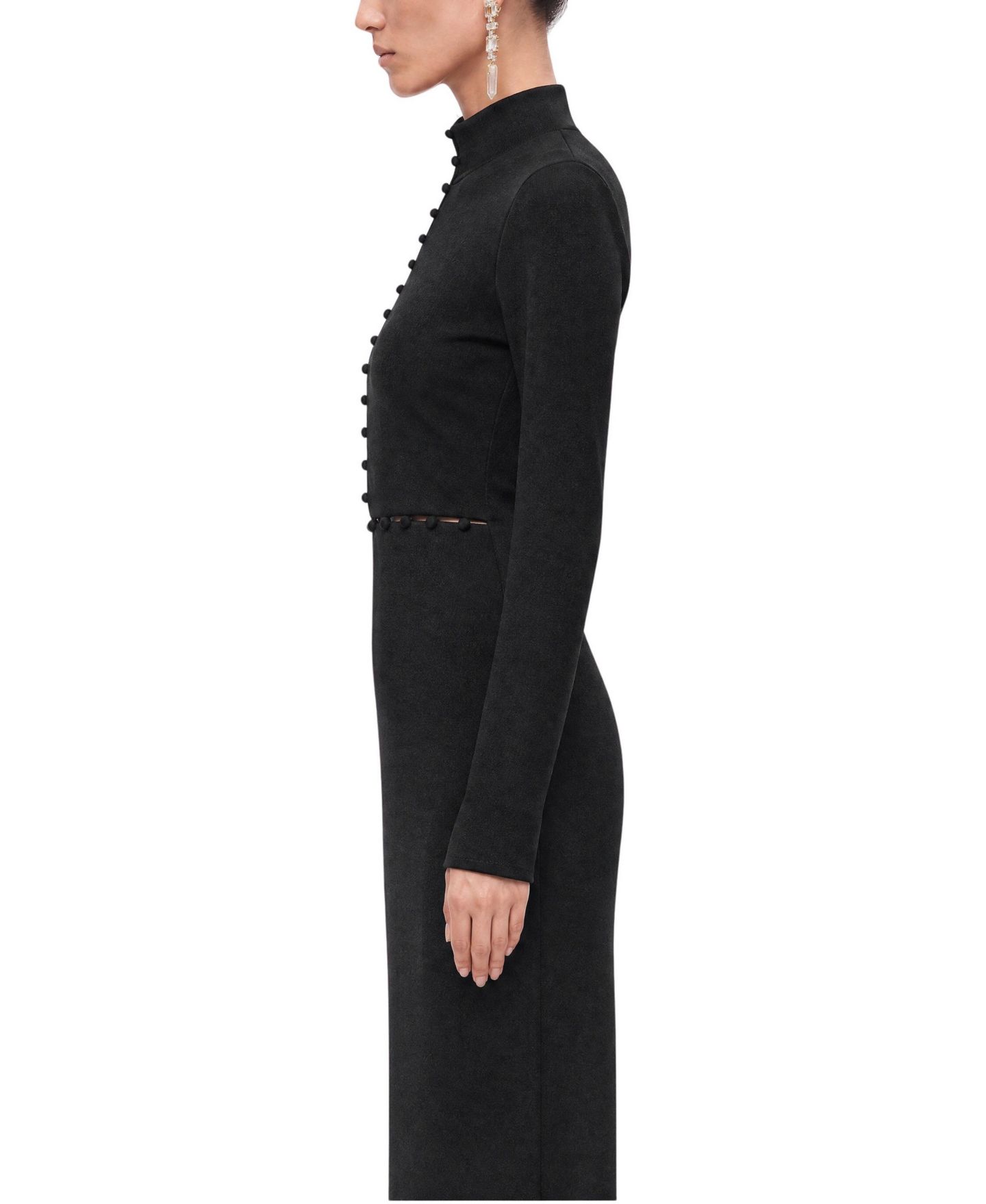 Женское платье NOCTURNE Stand Collar Long-Sleeve Button Detail Maxi, цвет: Чёрный — фото 3