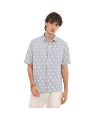 Campus Sutra Men's Floral-Tactile Oversized Short-Sleeve Button-Down Shirt
