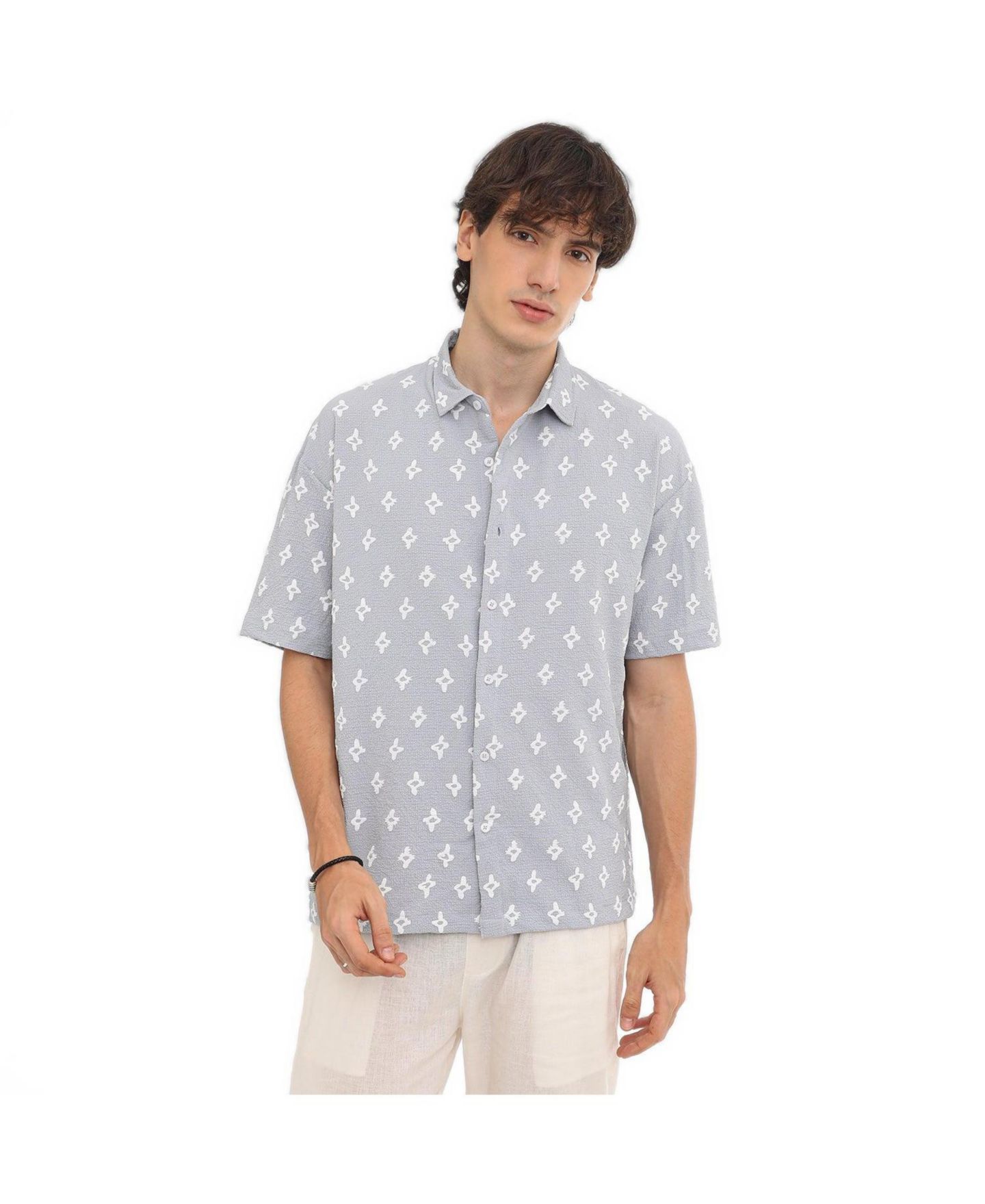 Мужская рубашка Cahoot Campus Sutra Floral-Tactile Oversized Short-Sleeve Button-Down, цвет: Синий — фото 1