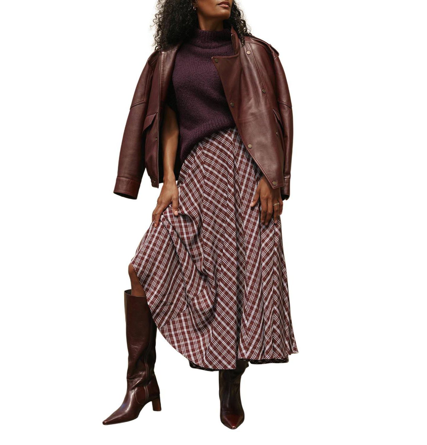 Женская юбка Mint Velvet Checked Midi, цвет: Коричневый — фото 1