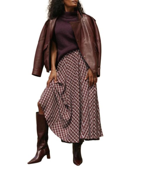 Женская юбка Mint Velvet Checked Midi, цвет: Коричневый