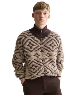 Men's Jacquard Wool-Blend Zip-Through Pullover