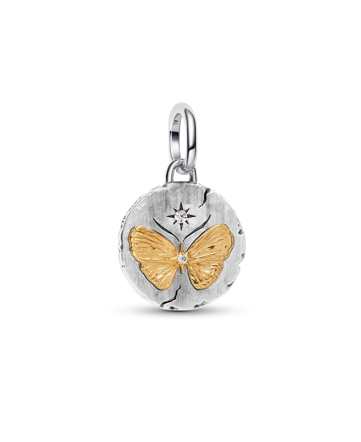 Pandora Cubic Zirconia Two-tone Butterfly Medallion Charm In Clear