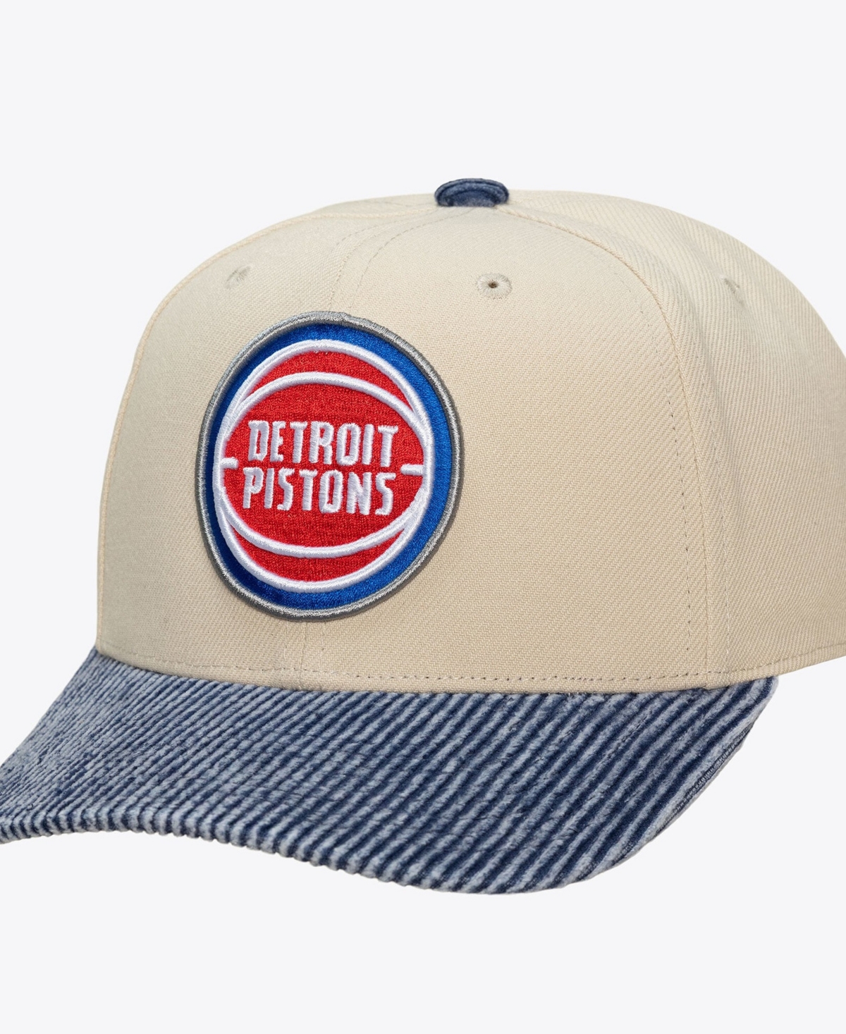 Mitchell & Ness Men's Cream/Blue Detroit Pistons Washed Corduroy Pro Crown Snapback Hat - Cream, Blue
