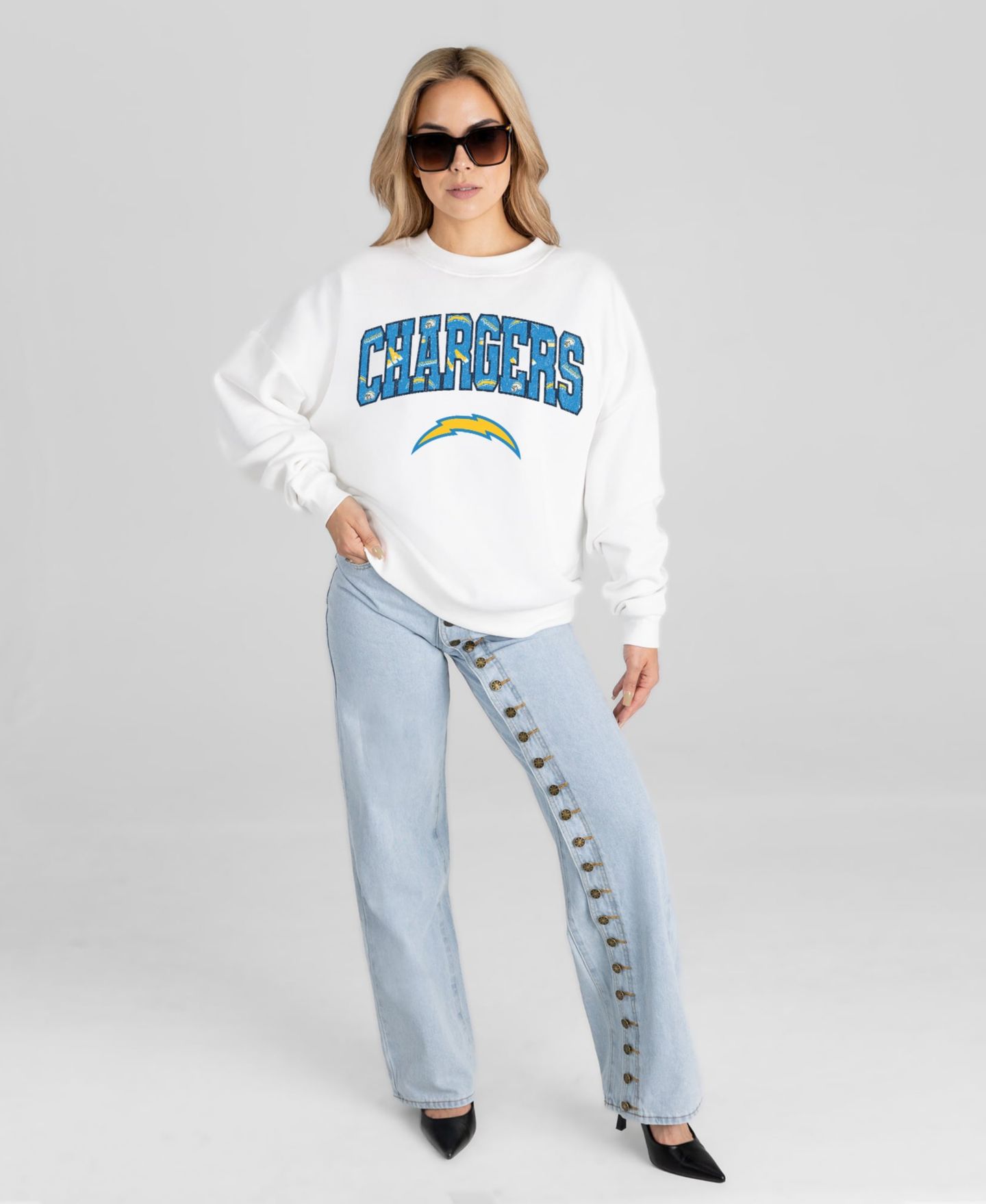 Женская толстовка Gameday Couture White Los Angeles Chargers Sweet Play Oversized Premium Drop Shoulder — фото 3