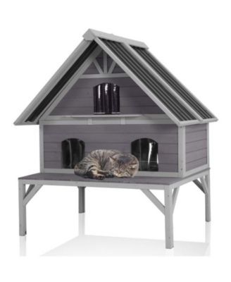 Wooden Outdoor Cat House with Waterproof Cat Shelter