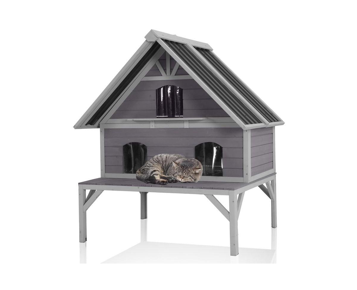 aivituvin Wooden Outdoor Cat House with Waterproof Cat Shelter