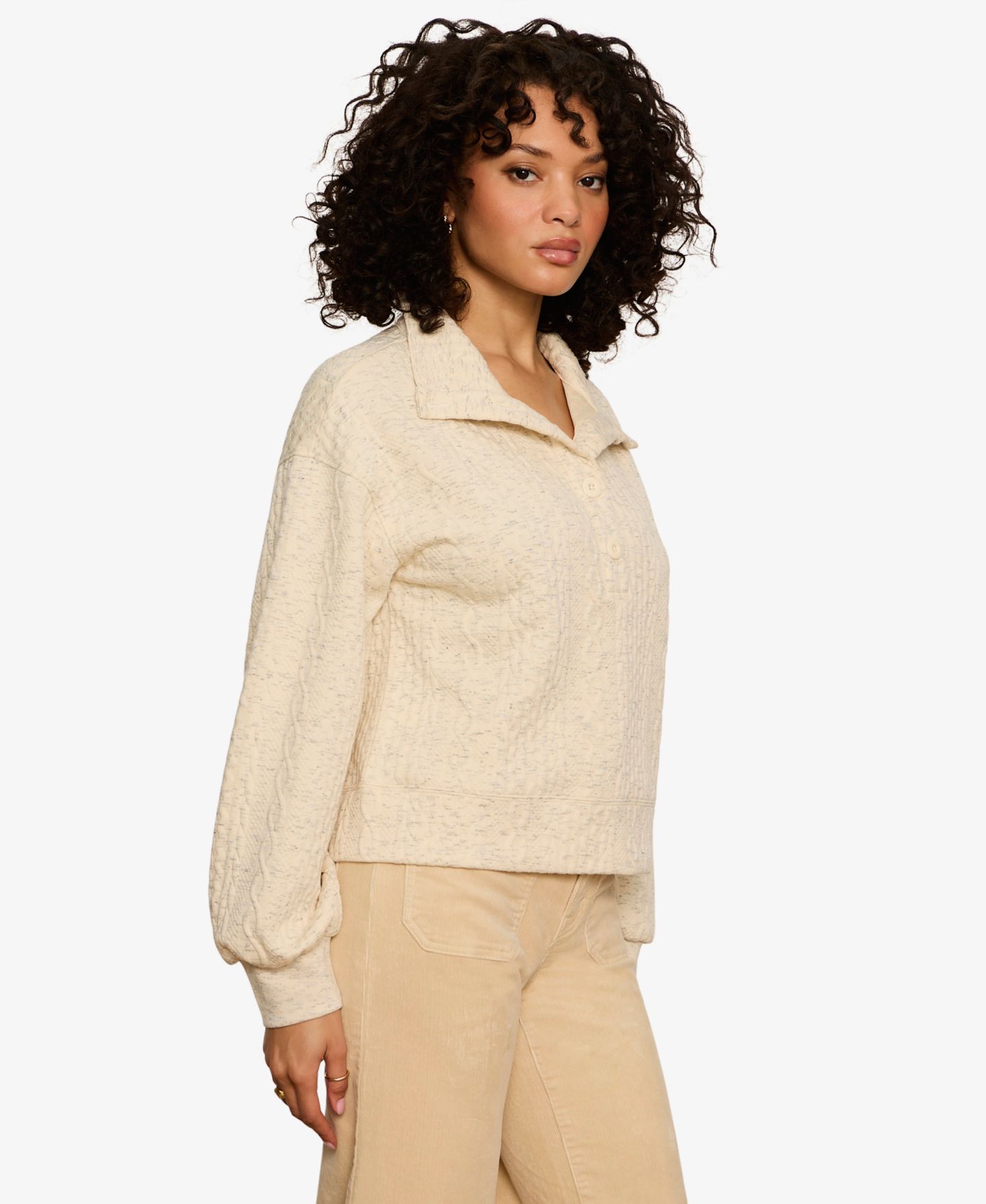 Женский топ Sanctuary Petite Halley Cable-Knit Relaxed Popover, цвет: Меланжевый костяной — фото 4