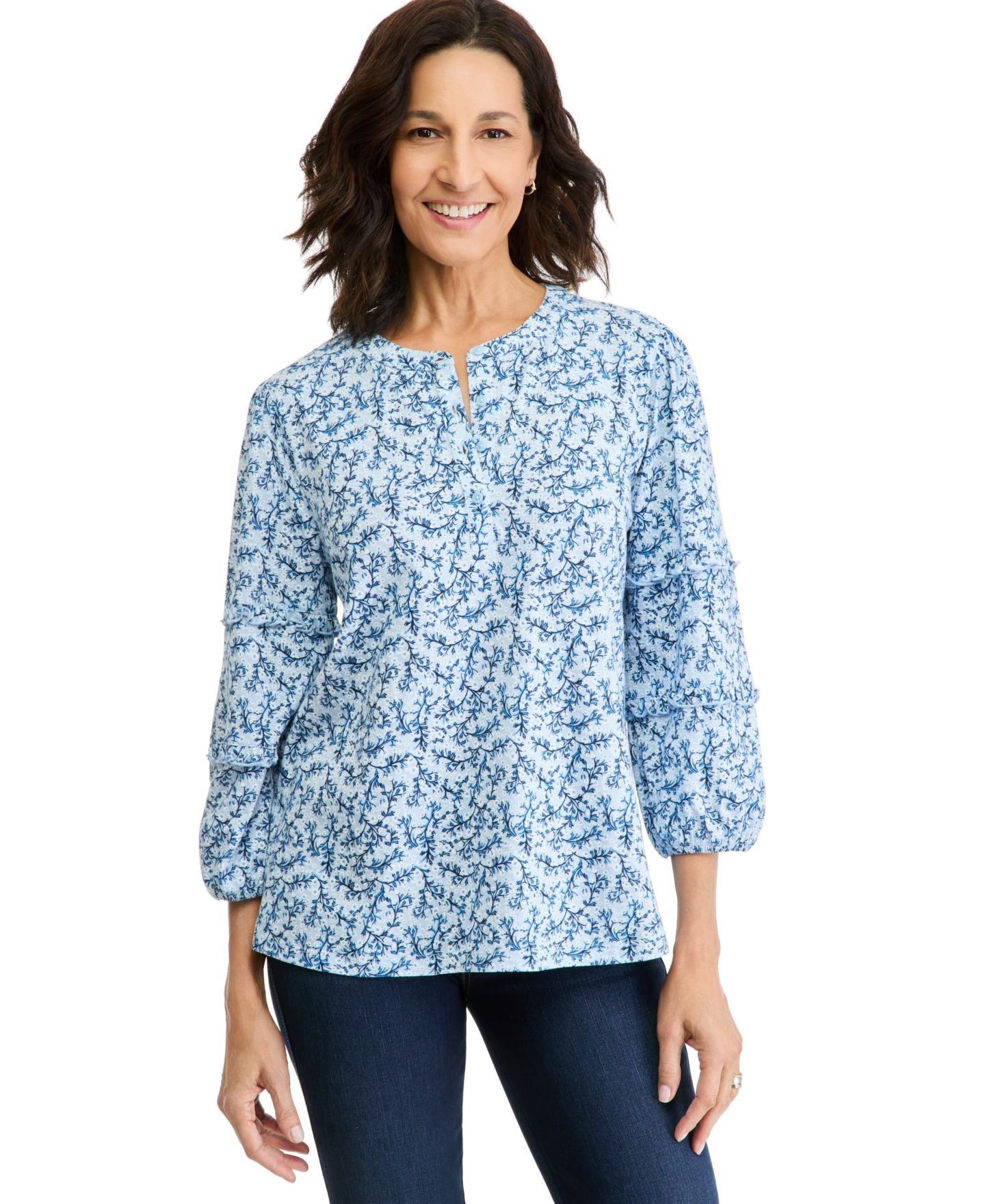 Женская блузка Style & Co 3/4-Sleeve Henley Knit, цвет: Синий — фото 1