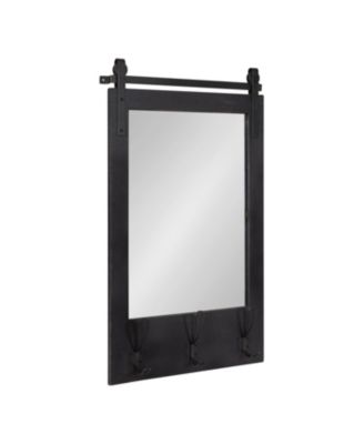 Cates Wood Framed Wall Mirror with Hooks, Bathroom Mirror for Over Sink, Hooks for Keys or Coats, Entryway Wall Storage, Barn Door