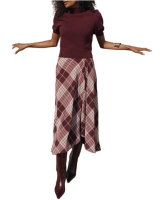 Women's Checked Layered Midi Dress