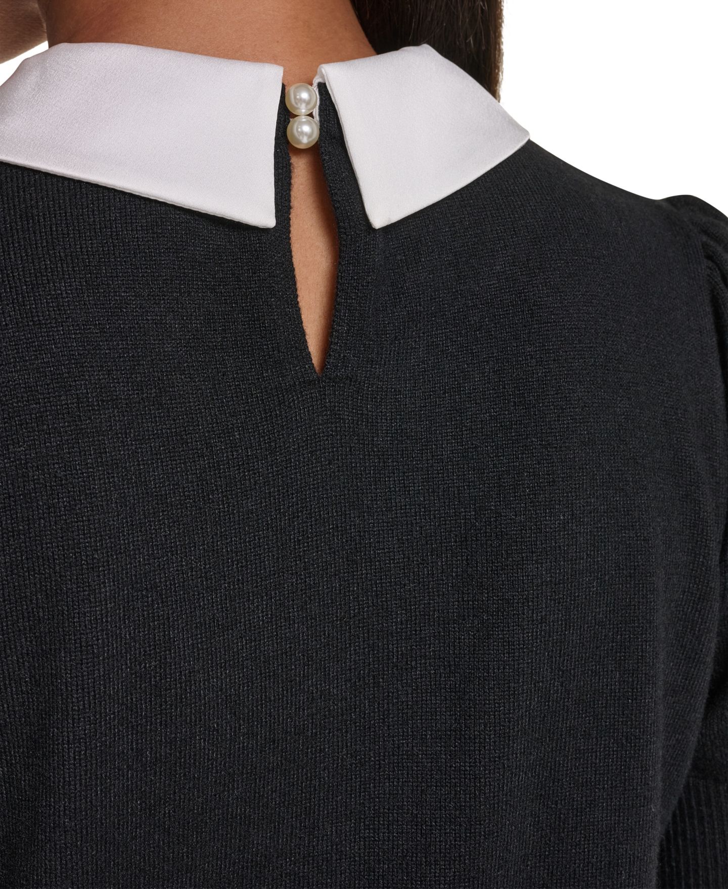 Женский свитер KARL LAGERFELD PARIS Petite Collared Short Sleeve, цвет: Чёрный / Мягкий белый — фото 7
