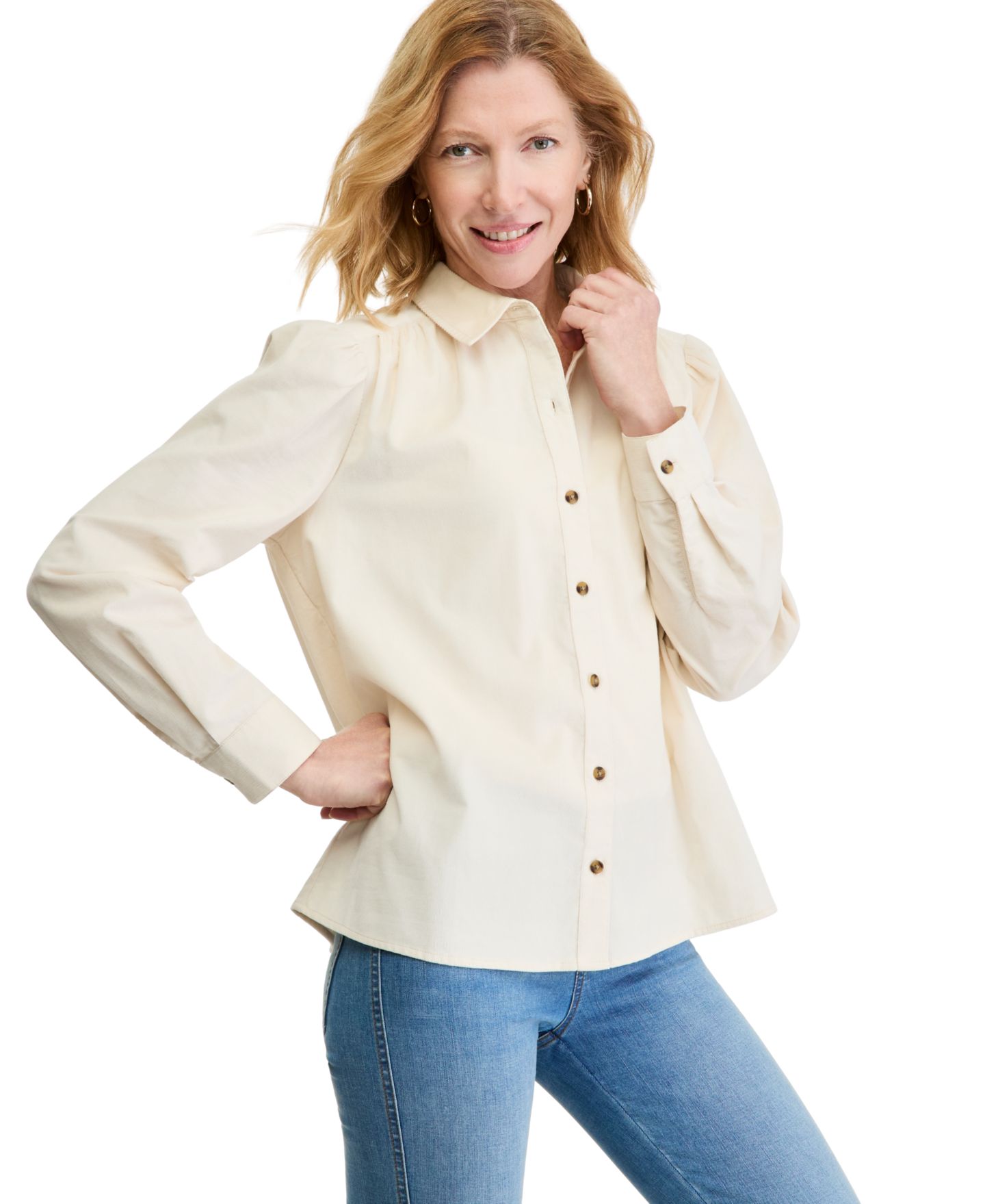 Женская блузка Style & Co Long-Sleeve Button-Down Corduroy, цвет: Palomino — фото 1