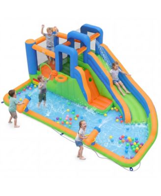 Inflatable Water Slide Park with Slide Jumping Area Splash Pool 2 Climbing Walls