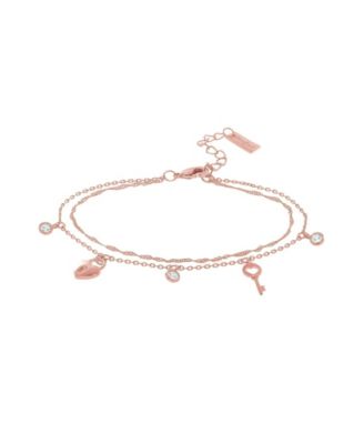 Luna Key and Lock Double Chain Bracelet 14k Gold Plated Daily Wear