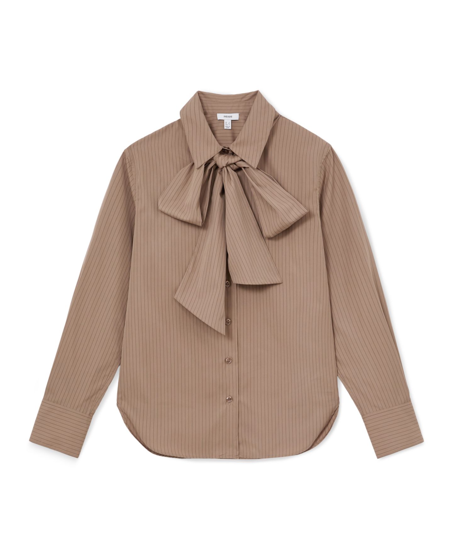 Женская блузка REISS Elowen Striped Tie-Neck, цвет: Мокко коричневый — фото 4