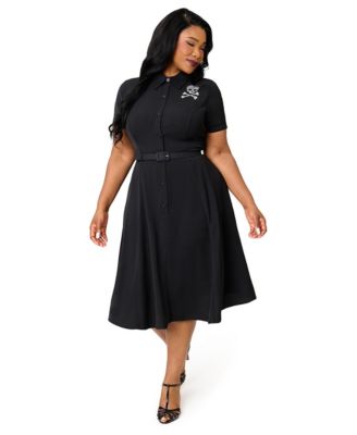 Plus Size 1940s Rhinestone Collared Midi Shirt Dress