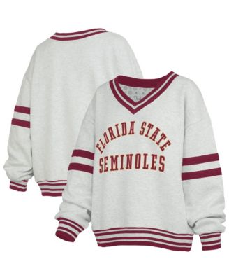 Women's Gray/Garnet Florida State Seminoles Tackle Twill Oates V-Neck Sweatshirt