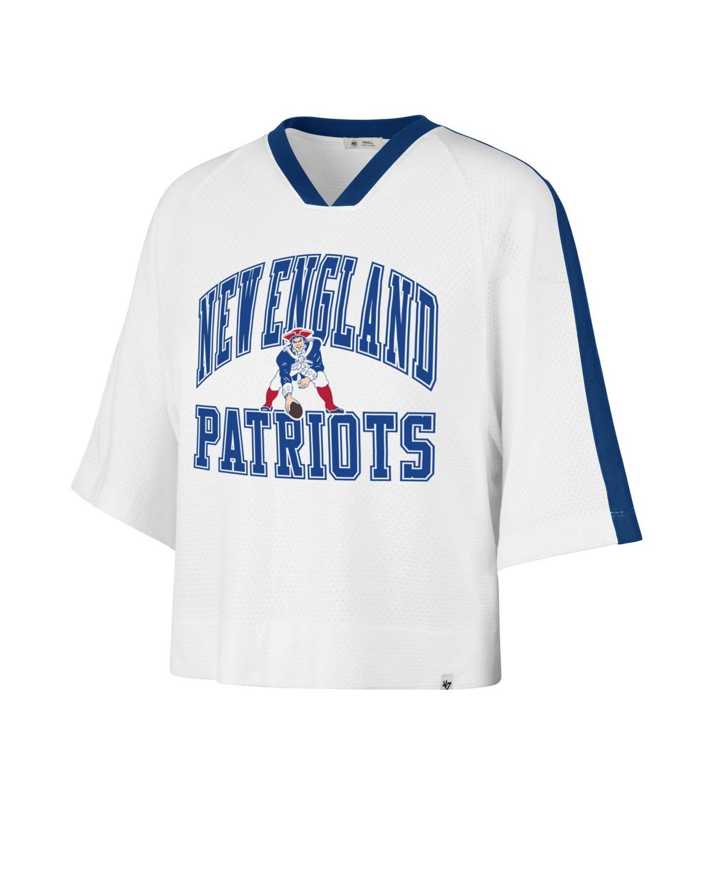 Женская футболка '47 Brand White New England Patriots Big Overarch Drop Needle Raglan V-Neck, цвет: Белый — фото 2