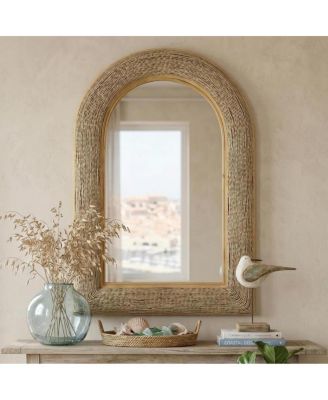 24" x 36" Arched Woven Wall Mirror with Bamboo-Inspired Frame Coastal Decorative Mirror
