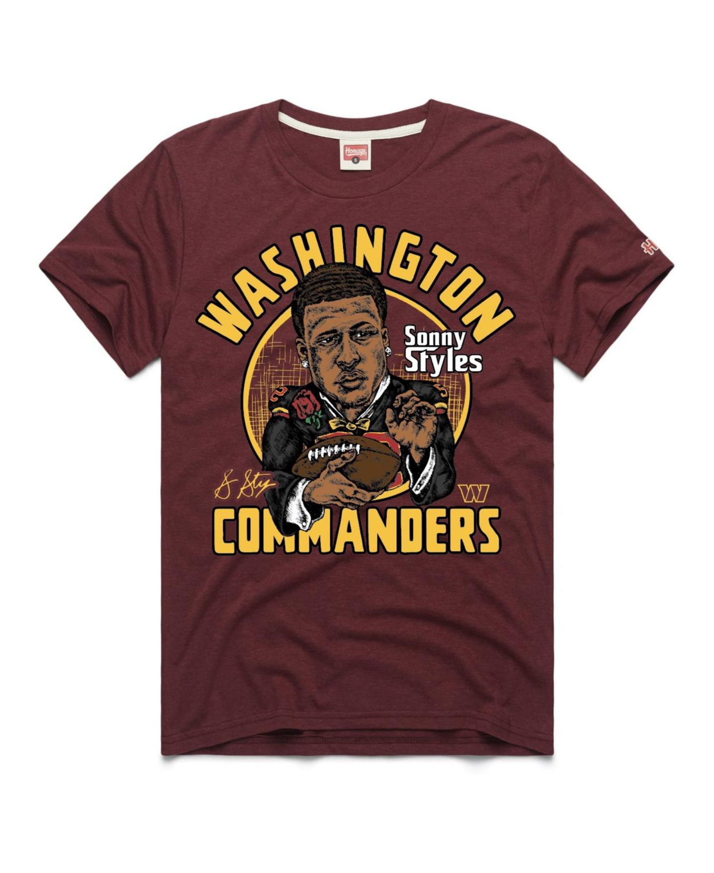 Футболка Homage Sonny Styles Burgundy Washington Commanders Caricature Player Graphic Tri-Blend — фото 1