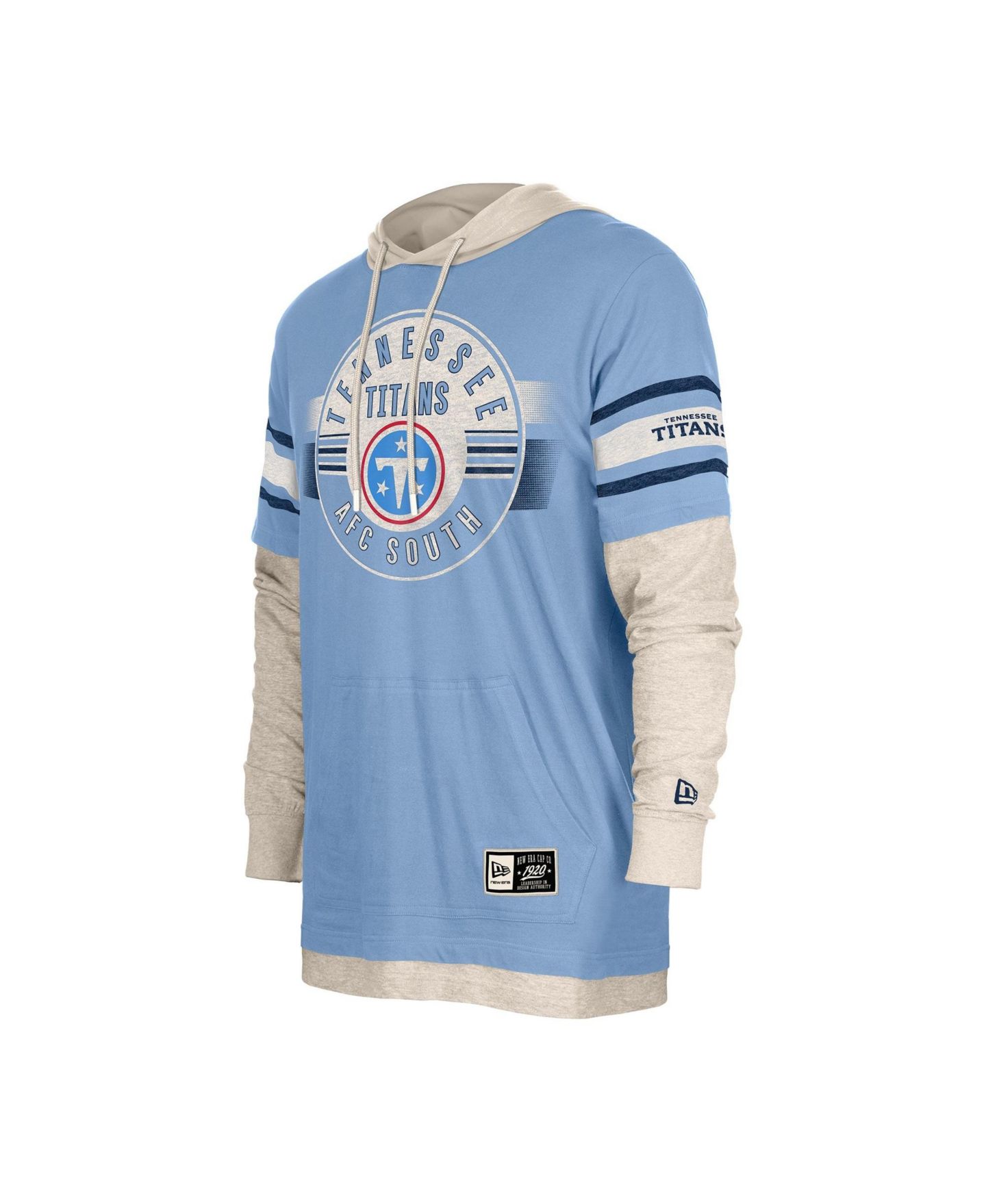 Мужская футболка New Era Light Blue Tennessee Titans Twofer Layered Long Sleeve Hooded — фото 2