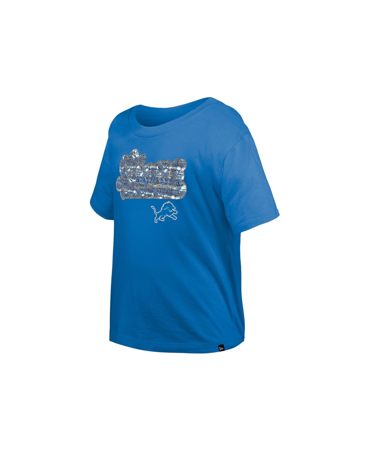 Футболка New Era Blue Detroit Lions Flip Sequin Boxy для девочек — фото 2