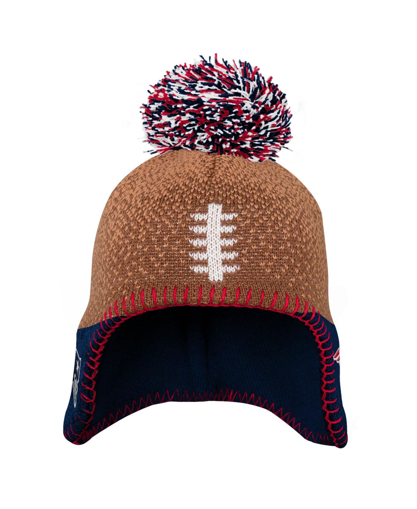 Детская вязаная шапка Outerstuff New England Patriots с футбольным шлемом, коричневая — фото 2
