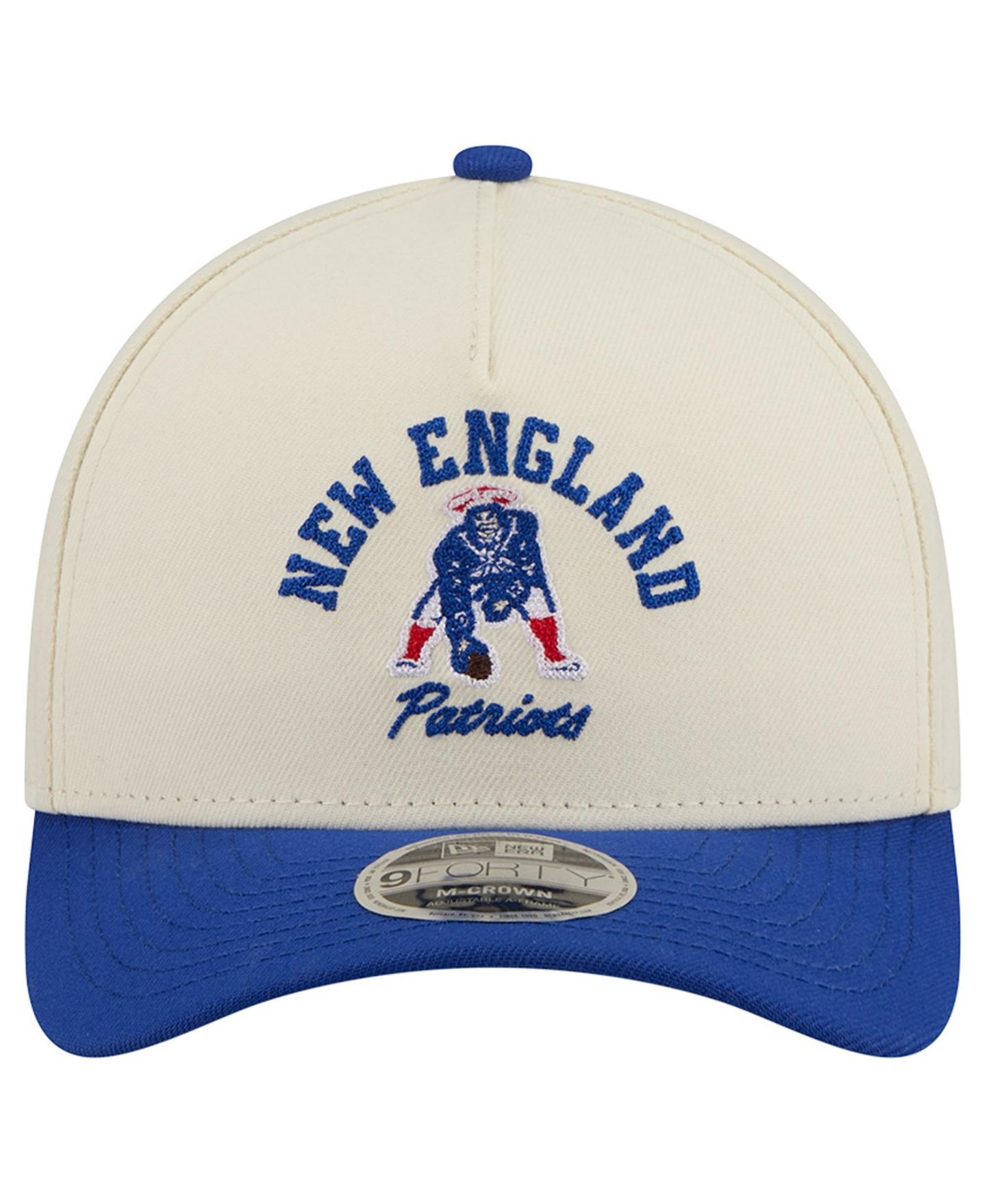 Мужская кепка New Era Cream/Royal New England Patriots Throwback Arch 9FORTY A-Frame M-Crown Adjustable Hat — фото 2