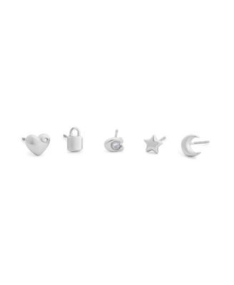 Women's Silver-Tone Crystal Mixed Stud Earrings, 5-Piece Set