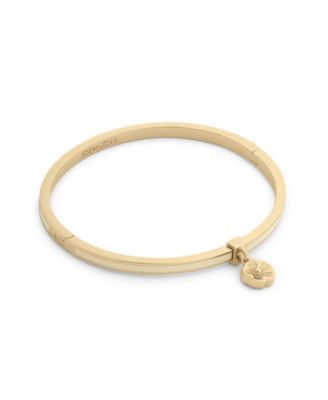 Gold-Tone Rose Enamel Charm Bangle Bracelet
