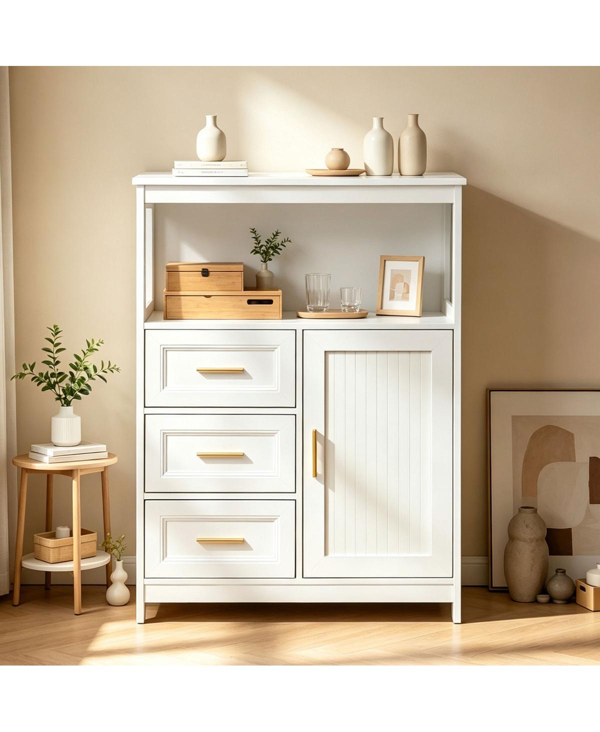 Streamdale Furniture Modern Kitchen Buffet Storage Cabinet with 3 Drawers and 1 Door - White
