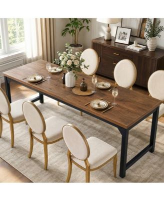 78.7" Industrial Farmhouse Solid Wood Dining Table With Metal Frame