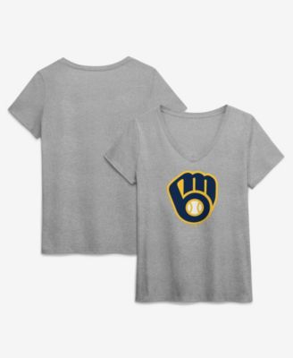 Women's  Gray Milwaukee Brewers Official Logo Athletic V-Neck T-Shirt
