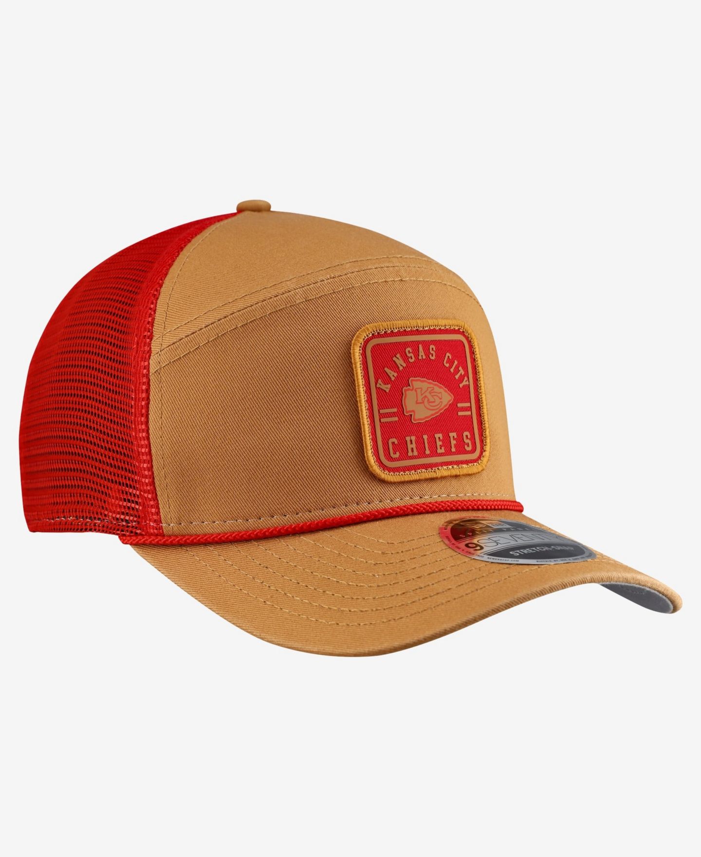 Мужская кепка New Era Brown/Red Kansas City Chiefs Team Patch Split Panel 9SEVENTY Adjustable Trucker Hat — фото 3