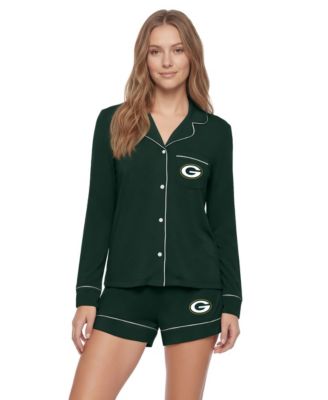 Women's  Green Green Bay Packers Medley Long Sleeve Button-Up and Shorts Sleep Set