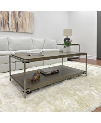 Corbeta Metal Frame Wood Living Room Coffee Table with Casters