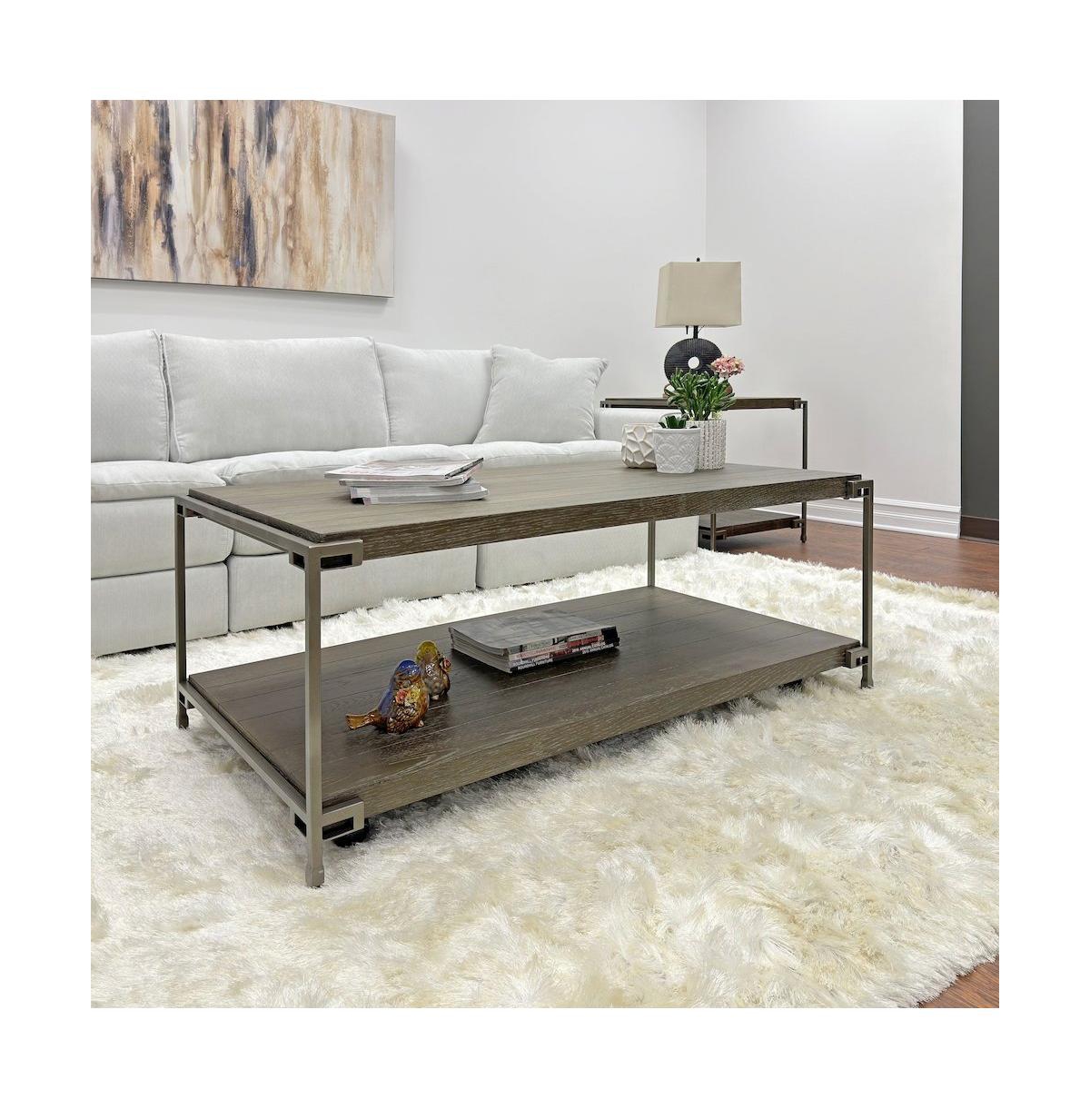Roundhill Furniture Corbeta Metal Frame Wood Living Room Coffee Table with Casters