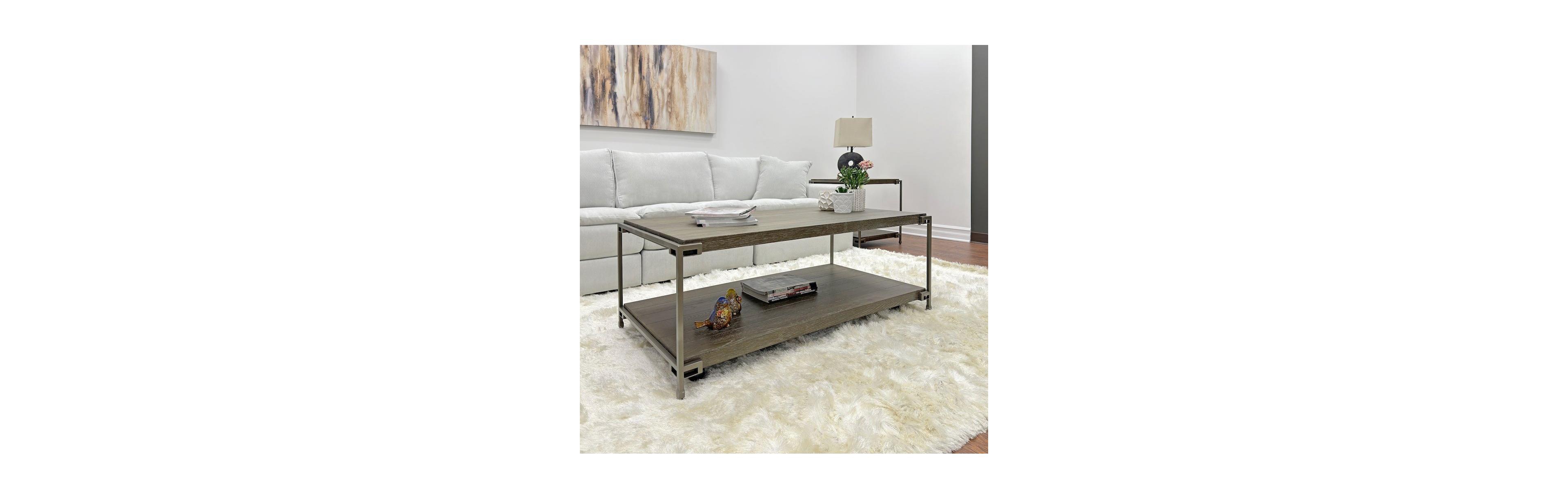 Roundhill Furniture Corbeta Metal Frame Wood Living Room Coffee Table with Casters