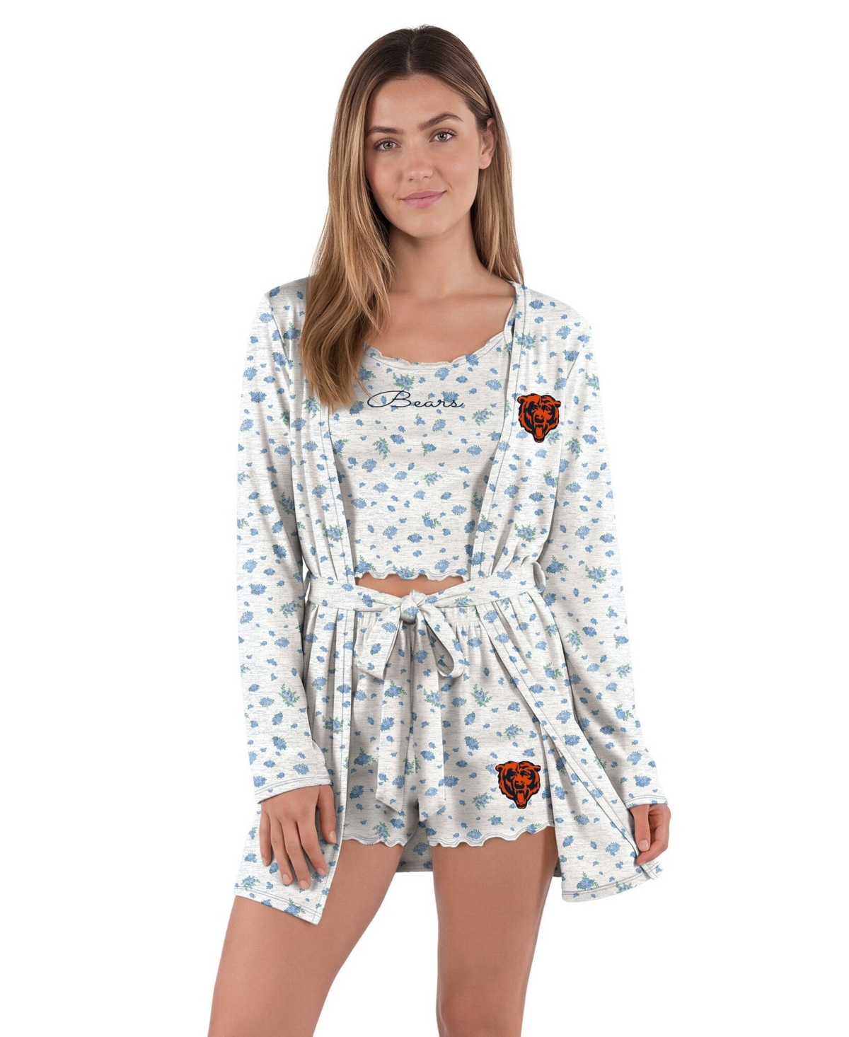 Concepts Sport Women's Chicago Bears Cora Hacci-Knit Floral-Print Tank, Shorts, and Robe, 3-Piece Set