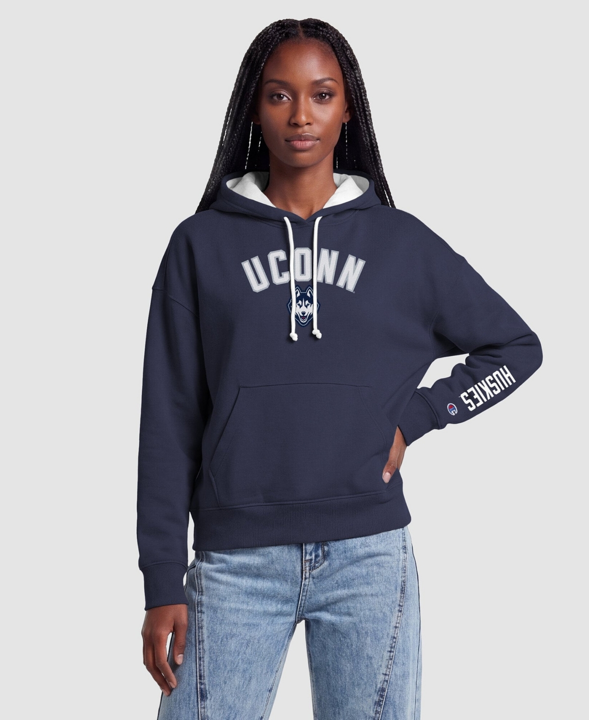 Champion Women's UConn Huskies Relaxed-Fit Hoodie - Navy, White