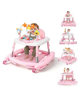 5-in-1 baby walker with adjustable height, activity panel and foldable design